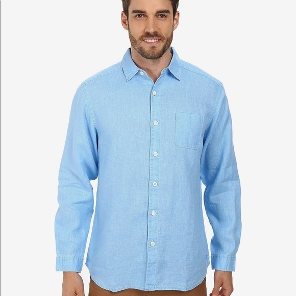 𝅺tommy Bahama Relaxed Light Blue Denim Button Down Long Sleeve Shirt - Picture 1 of 7